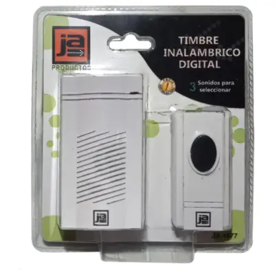 Detalles accesorios de Timbre Inalambrico Digital 3 sonidos JA 1677
