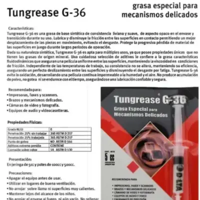 Detalles accesorios de Grasa Lubricante Para Equip Sensibles Tungrease G36 Jeringa 5Cc