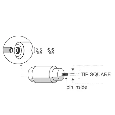 Detalles accesorios de Adaptador Dc Hueco 5,5 X 2,5 Mm Hembra A Rectangular Tipo Lenovo