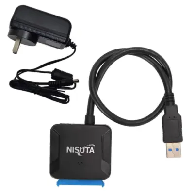 Adaptador Usb 3.0 A Sata Iii Nisuta C/Fuente P/Discos Ssd Hdd 2,5 Y 3,5