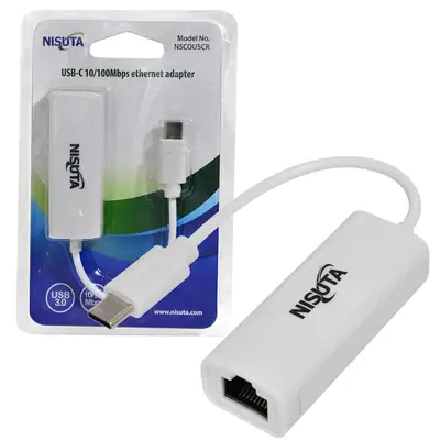 Vista lateral de Adaptador Red Rj45 Usb-C 10/100 Mbps Nisuta Nscouscr
