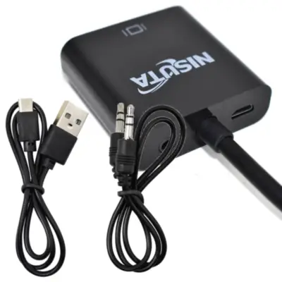 Vista lateral de Adaptador Conversor Hdmi Macho / Vga Hembra Nisuta Activo Negro