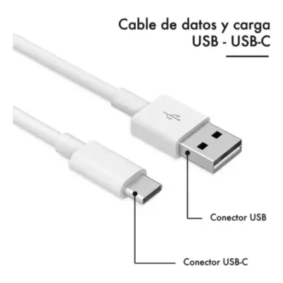 Vista lateral de Cable Usb C Macho / A Macho 1 M Blanco Carga Rapida Arwen