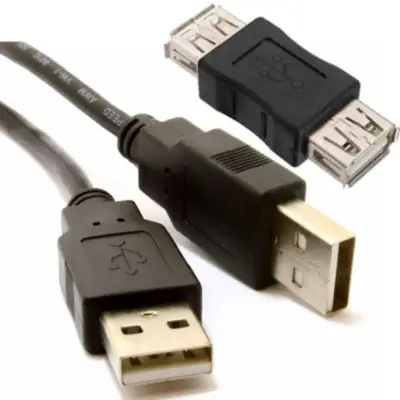 Vista lateral de Cable Usb 2.0 A/A Macho-Hembra (macho-macho +adaptador) Extension 2 Mts Noga