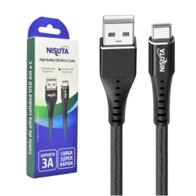 Detalles accesorios de Cable Usb C Macho / A Macho 1 M Carga Rapida 3A Mallado Negro