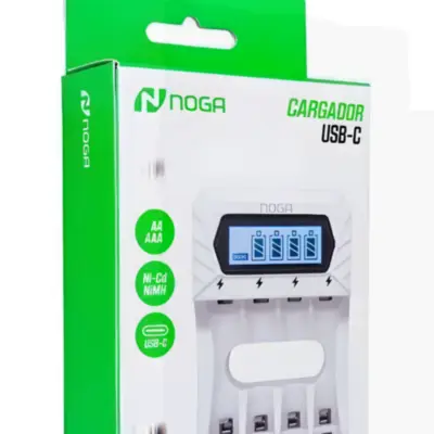Detalles accesorios de Cargador Para 4 Pilas Aa Aaa Noga NG-6000C USB-C con display de carga