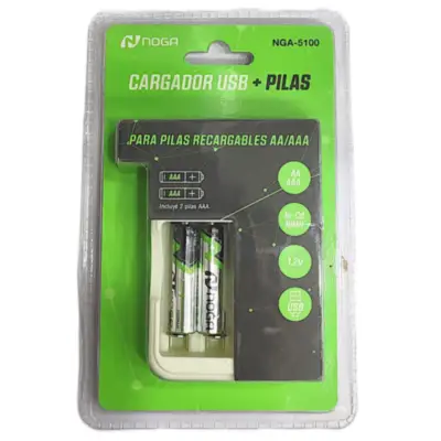 Detalles accesorios de Cargador Para 4 Pilas Aa Aaa Noga NG-5100 USB Incluye 2 Pilas AAA