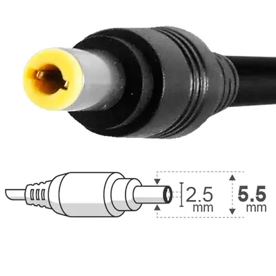 Vista lateral de Fuente 18,5 V 4,9 A Belsic 24130 Cargador P/Notebook Ficha 5,5 X 2,5 Mm