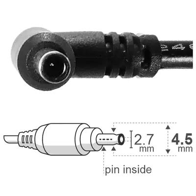 Vista lateral de Fuente 19 V 4,74 A Belsic 24150 Cargador P/Notebook Ficha 4,5 X 2,7 Mm C/Pin Interior