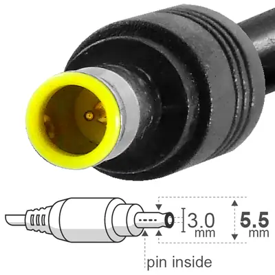 Vista lateral de Fuente 19 V 4,74 A Belsic 24172 Cargador P/Notebook Ficha 5,5 X 3,0 C/Pin Interior