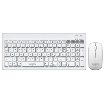 Kit Teclado Nisuta Inalambrico + Bluetooth Compacto Espanol Blanco Recargable