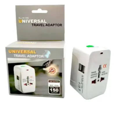 Vista lateral de Adaptador Enchufe Universal Viajero Usa Europa Asia Con cargador USB