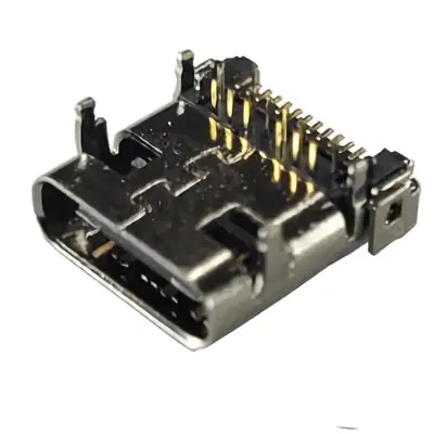 Vista lateral de Conector Ficha Usb C Hembra 24 Pines Usb-C-Ch24 (12 Pines 90 Grados + 12 Pines Rectos)