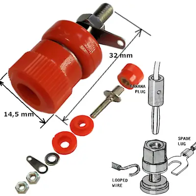 Detalles accesorios de Ficha Banana Hembra Jack Tipo Binding Post A Chasis Rojo
