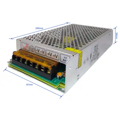 Vista lateral de Fuente Switching 12V 10A Metalica Con Bornera