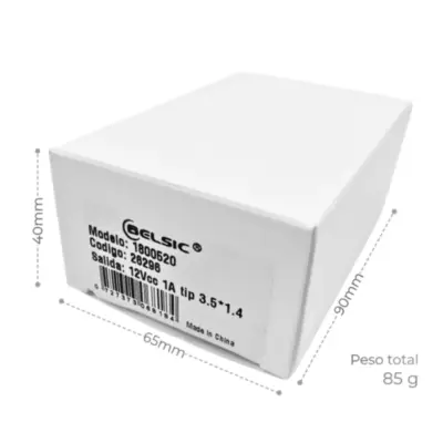 Detalles accesorios de Fuente Switching 12V 1A Con Ficha 3,5 X 1,4 Mm