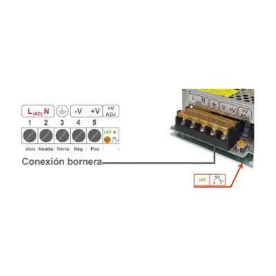 Detalles accesorios de Fuente Switching 12V 3A Metalica Con Bornera