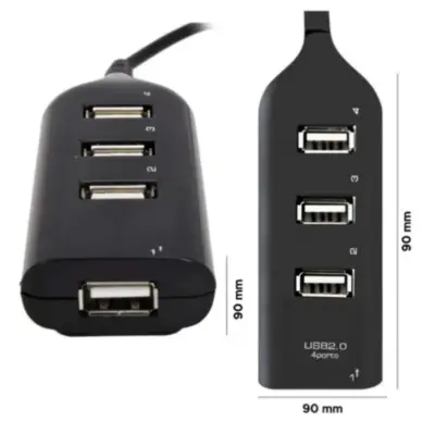 Vista lateral de Hub Usb A 2.0 4 Puertos Negro
