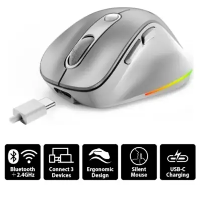 Vista lateral de Mouse Inalambrico Genius Ergo 9000S PRO Silver