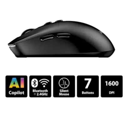 Vista lateral de Mouse Bluetooth Inalambrico Genius 2,4 Ghz + BT NX-8080S Negro