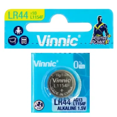 Vista lateral de Pila LR44 AG13 L1154F Vinnic Litio 3V Blister x1