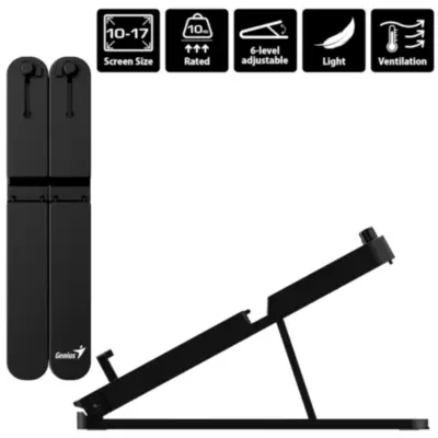 Detalles accesorios de Soporte Apoya Notebook / Tablet Plegable Genius M-200