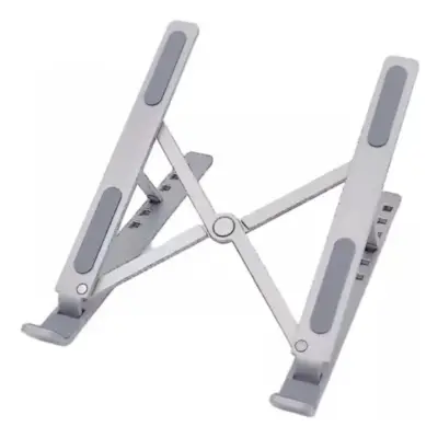 Detalles accesorios de Soporte Apoya Notebook / Tablet Plegable Metalico Plateado