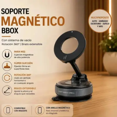 Detalles accesorios de Soporte Celular Magnetico con Sopapa para superficies lisas ACMK7