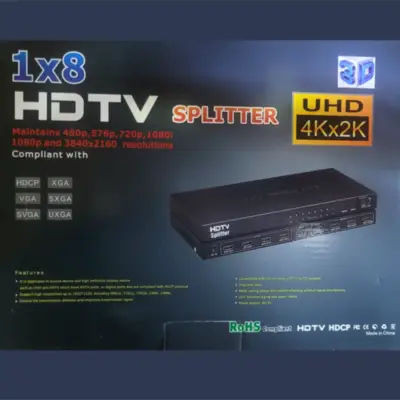 Vista lateral de Divisor Splitter Hdmi de 8 puertos 4K 3D 1.4