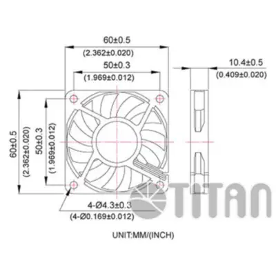 Vista lateral de Fan 60Mm 3Pin 10Mm Espesor 4000Rpm Buje Titan