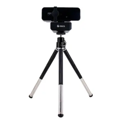 Vista lateral de Webcam Hd 2K Teros TE-9072 C/Mic C/Tripode