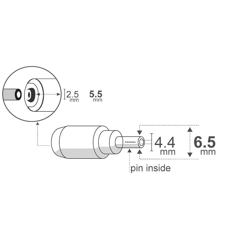 Detalles accesorios de Adaptador Dc Hueco 5,5 X 2,1 Mm Hembra A 6,5 X 4,4 Mm Macho