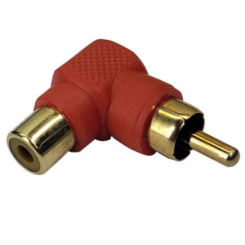 ADAPTADOR RCA MACHO A RCA HEMBRA 90 GRADOS ROJO