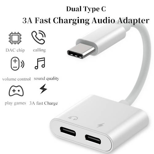 ADAPTADOR AUDIO USB-C MACHO a 2 USB-C HEMBRA (AURICULAR + CARGA)