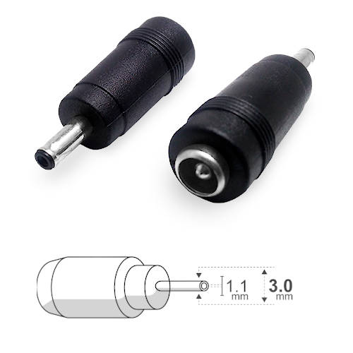 ADAPTADOR DC HUECO 5,5 x 2,5 mm HEMBRA a 3,0 x 1,1 mm MACHO ADAPTADOR DC HUECO 5,5 x 2,5 mm HEMBRA a 3,0 x 1,1 mm MACHO