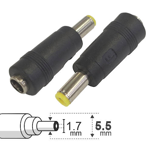 ADAPTADOR DC HUECO 5,5 x 2,5 mm HEMBRA a 5,5 x 1,7 mm MACHO ADAPTADOR DC HUECO 5,5 x 2,5 mm HEMBRA a 5,5 x 1,7 mm MACHO