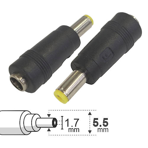 ADAPTADOR DC HUECO 5,5 x 2,5 mm HEMBRA a 5,5 x 1,7 mm MACHO