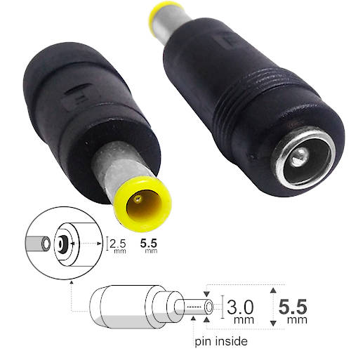 ADAPTADOR DC HUECO 5,5 x 2,5 mm HEMBRA a 5,5 x 3,0 mm MACHO ADAPTADOR DC HUECO 5,5 x 2,5 mm HEMBRA a 5,5 x 3,0 mm MACHO