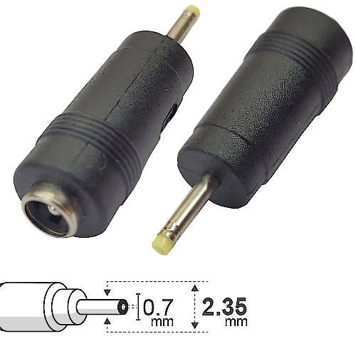 ADAPTADOR DC HUECO 5,5 x 2,1 mm HEMBRA a 2,35 x 0,7 mm MACHO