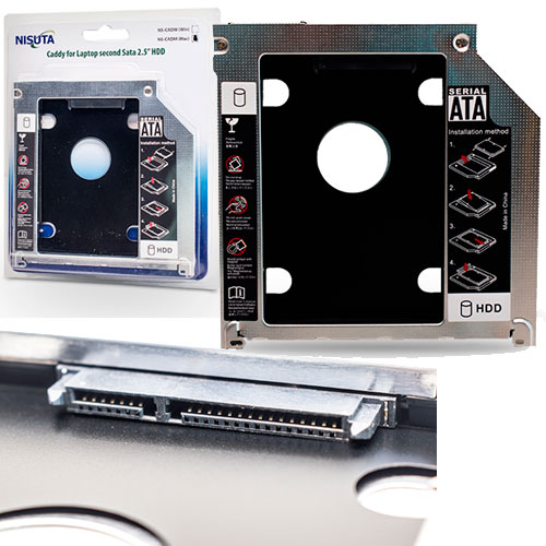 ADAPTADOR 2DO DISCO NOTEBOOK HDD SATA SSD 9,5mm ESPESOR COMPATIBLE CON MAC
