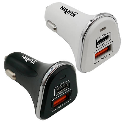 CARGADOR PARA AUTO 12/24V CARGA RAPIDA 2 SALIDAS C (PD20W) + A QC 3.0 3A BLANCO