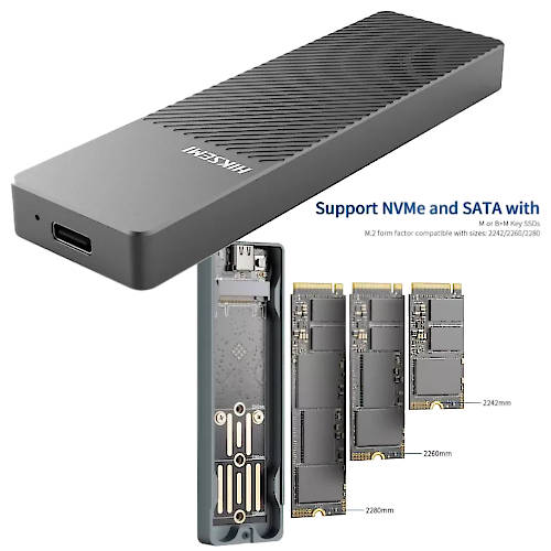  CASE PARA DISCO DURO M.2 NVMe o SATA USB 3.1 Gen2 10 Gbps HIKSEMI ALUMINIO