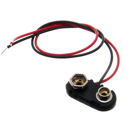 CONECTOR PARA BATERIA 9V PLASTICO RIGIDO CABLE AL MEDIO