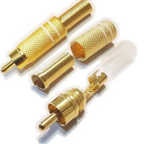 CONECTOR FICHA RCA MACHO METAL DORADA ARO BLANCO CONECTOR FICHA RCA MACHO METAL DORADA ARO BLANCO
