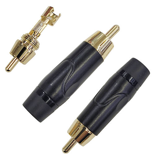 CONECTOR FICHA RCA MACHO METAL ALTA CALIDAD ARO NEGRO