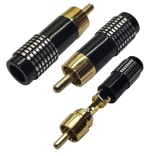 CONECTOR FICHA RCA MACHO METAL NEGRO P/CABLE 7 mm