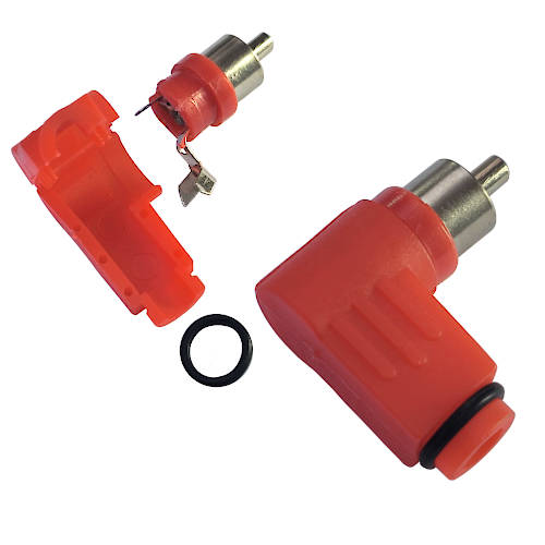 CONECTOR FICHA RCA MACHO 90 GRADOS PLASTICO ROJO