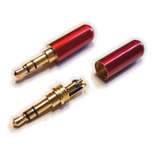 CONECTOR FICHA MINIPLUG 3,5 MACHO ESTEREO CUERPO COMPACTO ROJO 7mm DIAM