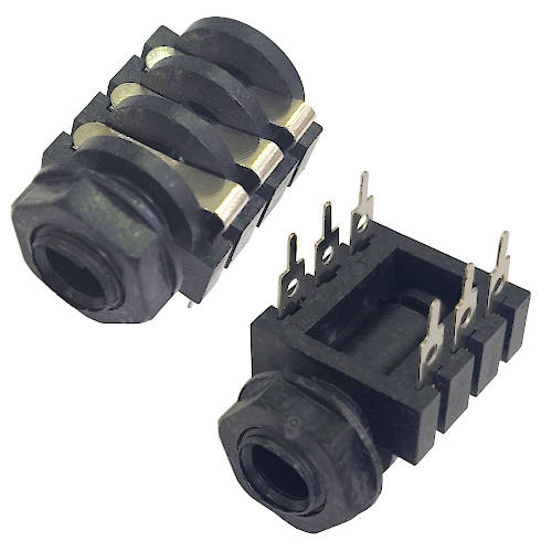 CONECTOR FICHA ESTEREO JACK 6,5 HEMBRA PLASTICO P/ CIRCUITO C/CORTE ROSCA