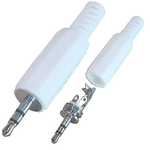 CONECTOR FICHA MINIPLUG 2,5 MACHO ESTEREO PLASTICO BLANCO